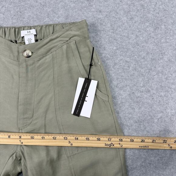 H by Halston Trouser Pant WMNS XS Green Linen Blend Mid-Rise Straight Minimalist - Picture 8 of 11